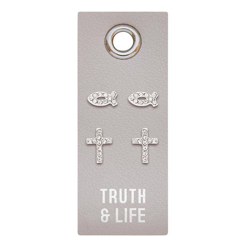 Truth & Life Cross & Fish Stud Earring Set