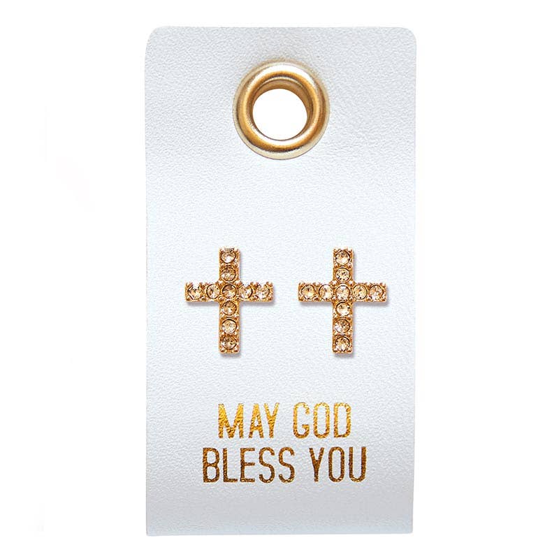 May God Bless You Cross Stud Earrings