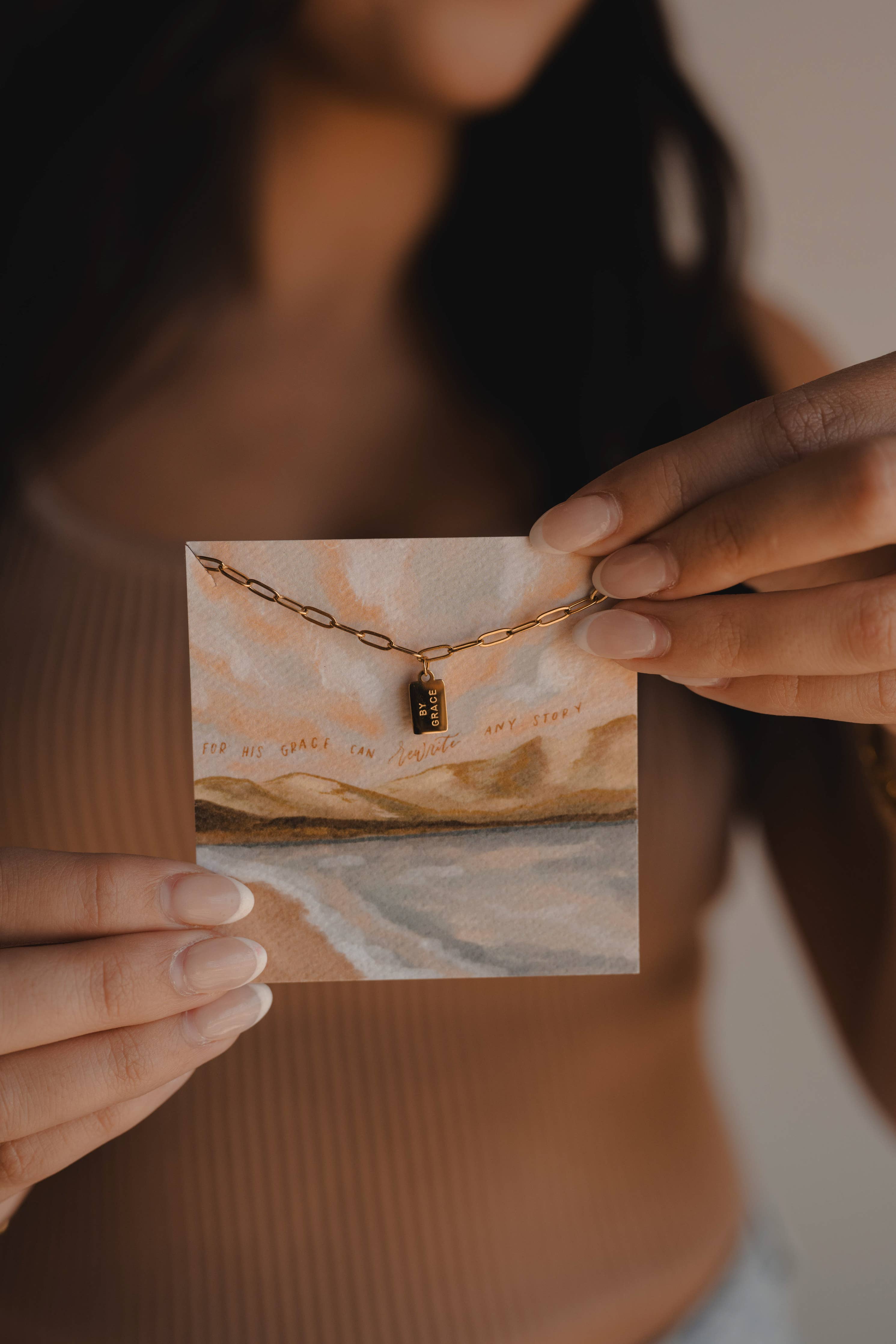 “By Grace” Mini Tag Necklace